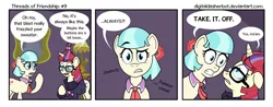 Size: 1200x472 | Tagged: artist:digitaldasherbot, coco pommel, comic, comic:threads of friendship, derpibooru import, eye twitch, gritted teeth, moondancer, safe, we don't normally wear clothes, wide eyes
