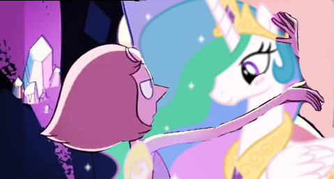 Size: 479x258 | Tagged: crossover, crossover shipping, derpibooru import, exploitable meme, meme, pearl (steven universe), princess celestia, safe, shipping, steven universe