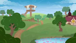 Size: 2920x1642 | Tagged: safe, artist:wingedwolf94, deleted from derpibooru, derpibooru import, background, flower, game, heartlands, legends of equestria, loading screen, lotus (flower), pond, scenery, tree