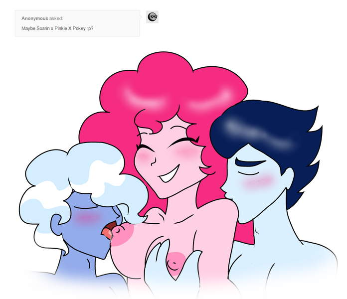 Size: 1112x958 | Tagged: questionable, artist:purfectprincessgirl, derpibooru import, pinkie pie, pokey pierce, soarin', human, equestria girls, friendship games, bisexual, blushing, breast grab, breasts, busty pinkie pie, cute, cute porn, drool, eyes closed, female, grin, grope, group sex, hug, humanized, implied bisexual, kissing, licking, male, nipples, nudity, open mouth, ot3, pinkie pie gets all the stallions, pokeypie, sex, shipping, simple background, smiling, soarinpie, soarinpokeypie, softcore, straight, threesome, tongue out, white background