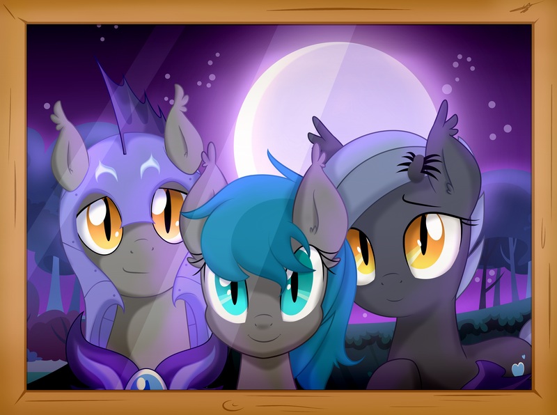 Size: 5500x4100 | Tagged: safe, artist:kyodashiro, derpibooru import, oc, oc:gracy gloom, oc:moon heart, oc:night shade, unofficial characters only, bat pony, pony, where are you?, absurd resolution, older
