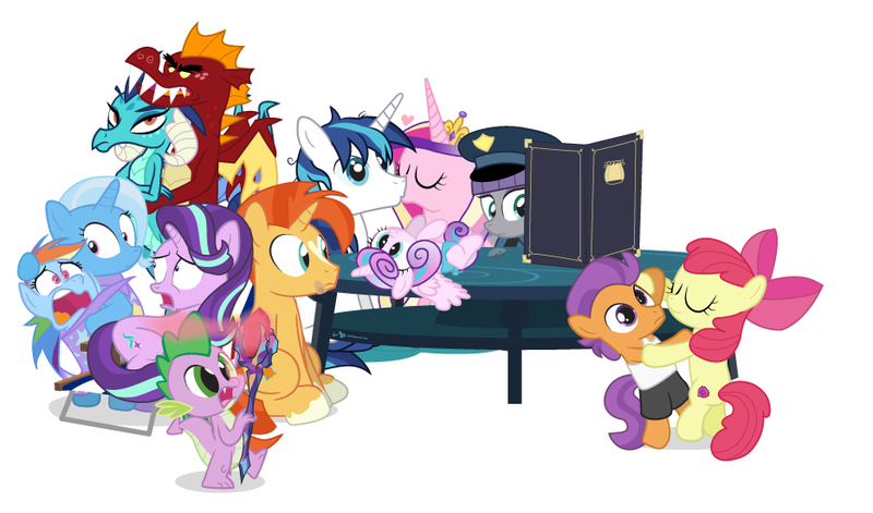 Size: 935x550 | Tagged: safe, artist:dm29, derpibooru import, apple bloom, boulder (pet), garble, maud pie, princess cadance, princess ember, princess flurry heart, rainbow dash, shining armor, spike, starlight glimmer, sunburst, tender taps, trixie, dragon, pony, unicorn, gauntlet of fire, no second prances, on your marks, the crystalling, the gift of the maud pie, backwards cutie mark, bandaid, beach chair, crossing the memes, cutie mark, dancing, emble, female, filly, garble's hugs, male, mare, meme, menu, shipping, straight, the cmc's cutie marks, the story so far of season 6