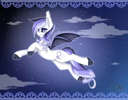 Size: 3200x2500 | Tagged: safe, artist:chromadraws, derpibooru import, oc, oc:heaven's prayer, unofficial characters only, bat pony, pony, bat wings, cloud, flying, night, stars, wings