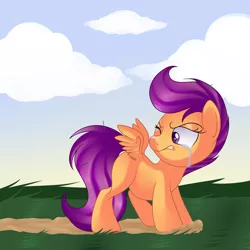 Size: 3000x3000 | Tagged: artist:88ms-allie88, artist:seleniium, crying, derpibooru import, safe, scootaloo, scootaloo can't fly, solo
