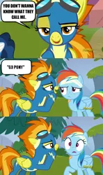 Size: 606x1024 | Tagged: clothes, derpibooru import, exploitable meme, meme, newbie dash, rainbow dash, safe, screencap, spitfire, spitfire's nickname, uniform, wonderbolts uniform