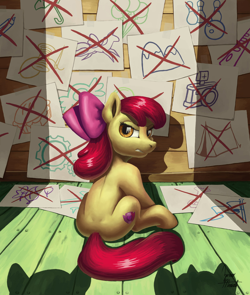 Size: 1600x1888 | Tagged: apple bloom, artist:zevironmoniroth, cutie mark, derpibooru import, offscreen character, on your marks, safe, scene interpretation, solo, the cmc's cutie marks