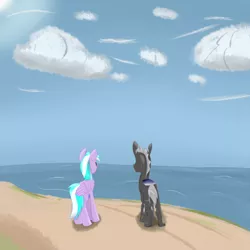 Size: 3000x3000 | Tagged: safe, artist:darklordsnuffles, derpibooru import, oc, oc:#4330715, oc:numbers, unofficial characters only, changeling, pegasus, pony, beach, ocean, water