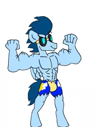 Size: 1759x2345 | Tagged: anthro, artist:dragonboi471, bare chest, clothes, derpibooru import, edit, muscles, partial nudity, soarin', soaripped, solo, suggestive, topless, unguligrade anthro, uniform, wonderbolts uniform