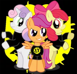 Size: 900x867 | Tagged: apple bloom, artist:digiradiance, cutie mark crusaders, derpibooru import, nexus, safe, scootaloo, sports, sweetie belle, the nexus (stable), wrestling, wwe