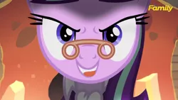 Size: 1280x720 | Tagged: a hearth's warming tail, biting, derpibooru import, discovery family logo, dun dun dun, safe, screencap, snowfall frost, solo, starlight glimmer, tongue bite