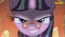 Size: 1675x942 | Tagged: a christmas carol, a hearth's warming tail, derpibooru import, discovery family logo, ebenezer scrooge, evil, evil grin, grin, safe, screencap, smiling, snowfall frost, starlight glimmer