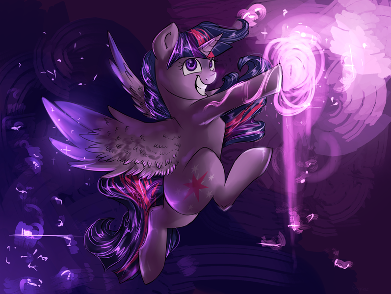 Size: 2414x1817 | Tagged: safe, artist:segraece, derpibooru import, twilight sparkle, twilight sparkle (alicorn), alicorn, pony, female, magic, mare, smiling, solo