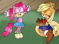 Size: 640x480 | Tagged: anthro, applejack, artist:abrilelizabeth, derpibooru import, pinkie pie, plantigrade anthro, safe, sonicified, sonic the hedgehog (series)