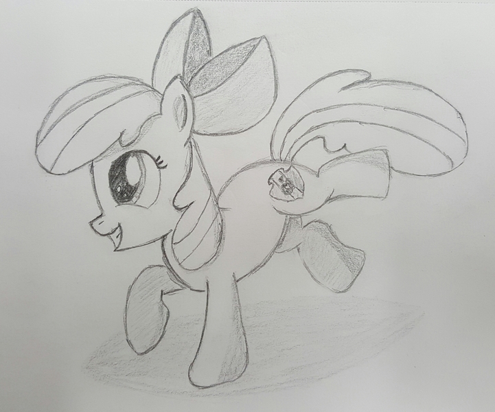 Size: 2451x2040 | Tagged: apple bloom, artist:darelith, cutie mark, derpibooru import, monochrome, pencil drawing, safe, sketch, solo, the cmc's cutie marks, traditional art