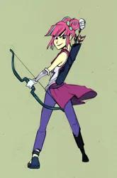 Size: 725x1101 | Tagged: safe, artist:ilacavgbmjc, derpibooru import, sour sweet, equestria girls, friendship games, arrow, bow (weapon), bow and arrow, female, solo, weapon