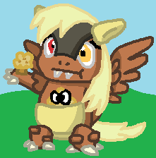 Size: 221x224 | Tagged: safe, artist:sakuradashie13, derpibooru import, derpy hooves, kangaskhan, pegasus, pony, crossover, derpyskhan, female, food, mare, muffin, my little pony, pokémon, sakuracarolinemizuki, solo