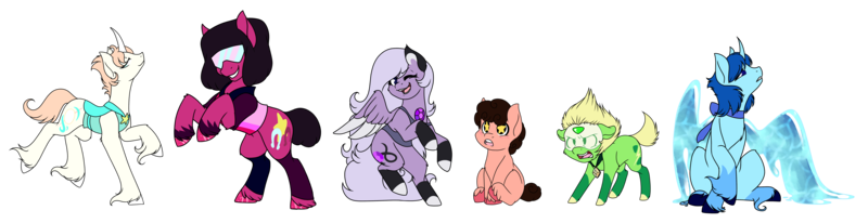 Size: 7936x2040 | Tagged: safe, artist:fuyusfox, derpibooru import, ponified, alicorn, pony, absurd resolution, alicornified, amethyst (steven universe), garnet (steven universe), lapis lazuli (steven universe), pearl (steven universe), peridot (steven universe), race swap, simple background, steven quartz universe, steven universe, transparent background