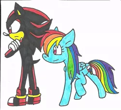 Size: 883x805 | Tagged: artist:cmara, crossover, derpibooru import, rainbow dash, safe, sega, shadow the hedgehog, sonic the hedgehog (series), traditional art, video game