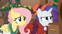 Size: 2527x1377 | Tagged: a hearth's warming tail, derpibooru import, discovery family logo, flutterholly, fluttershy, merry, rarity, safe, screencap