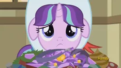 Size: 1478x826 | Tagged: safe, derpibooru import, screencap, snowfall frost, starlight glimmer, pony, unicorn, a hearth's warming tail, broken, cute, discovery family logo, female, filly, floppy ears, glimmerbetes, little crackly pieces, puppy dog eyes, sad