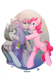 Size: 2795x3825 | Tagged: artist:shilzumi, artist:焰鑰 熾泉, blushing, derpibooru import, group hug, hug, limestone pie, marble pie, maud pie, pie sisters, pinkie pie, safe, siblings, sisters