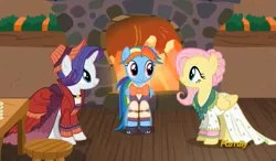 Size: 837x490 | Tagged: a hearth's warming tail, derpibooru import, discovery family logo, flutterholly, fluttershy, merry, rainbow dash, rarity, safe, screencap, snowdash