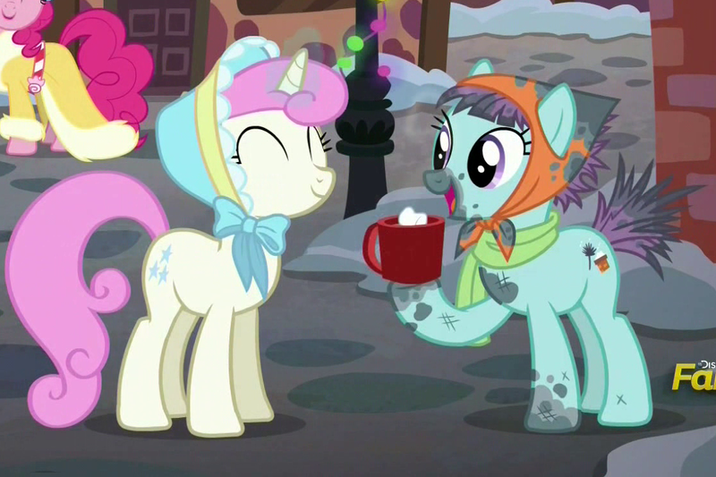 Size: 1114x742 | Tagged: a hearth's warming tail, chimney sweep, chocolate, coffee mug, derpibooru import, food, hot chocolate, mug, pinkie pie, safe, screencap, sooty sweeps, spirit of hearth's warming presents, twinkleshine