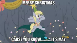 Size: 894x499 | Tagged: safe, derpibooru import, edit, edited screencap, screencap, derpy hooves, pegasus, pony, a hearth's warming tail, caption, christmas, christmas tree, derpy star, discovery family logo, female, holiday, image macro, mare, meme, solo, text, tree