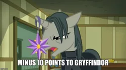 Size: 894x499 | Tagged: a hearth's warming tail, caption, derpibooru import, discovery family logo, edit, edited screencap, gryffindor, harry potter, image macro, male, meme, professor flintheart, safe, screencap, severus snape, solo, text