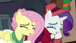 Size: 782x442 | Tagged: a hearth's warming tail, animated, derpibooru import, flutterholly, fluttershy, laughing, laughingmares.jpg, loop, merry, rarity, safe, screencap