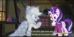 Size: 1920x970 | Tagged: a hearth's warming tail, applejack, caption, derpibooru import, discovery family logo, edit, edited screencap, meme, safe, screencap, snowfall frost, spirit of hearth's warming past, starlight glimmer, youtube caption