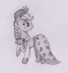 Size: 982x1045 | Tagged: a hearth's warming tail, applejack, artist:marta4708, derpibooru import, monochrome, safe, solo, spirit of hearth's warming past, traditional art