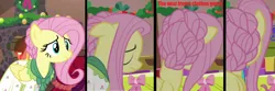 Size: 3236x1076 | Tagged: a hearth's warming tail, animation error, derpibooru import, disappearing clothes, flutterholly, fluttershy, red text, safe, screencap, text