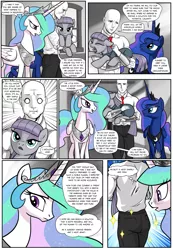 Size: 1331x1920 | Tagged: suggestive, artist:pencils, derpibooru import, maud pie, princess celestia, princess luna, oc, oc:anon, alicorn, earth pony, human, pony, comic:anon's pie adventure, anon gets all the mares, anon ride, ass, blushing, butt, comic, cute, deadpan, female, holding a pony, human fetish, human male, male, mare, maudabetes, necktie, puffy cheeks, sparkles, stupid sexy anon, subtle as a train wreck, surprised, yawn