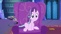 Size: 1008x567 | Tagged: a hearth's warming tail, derpibooru import, discovery family logo, hypocrisy, safe, screencap, sitting, solo, starlight glimmer