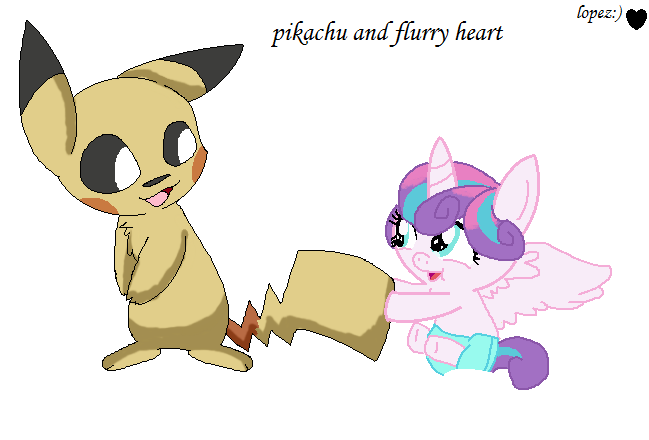 Size: 649x440 | Tagged: artist:lopez765, crossover, derpibooru import, pikachu, pokémon, princess flurry heart, safe