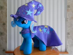 Size: 2000x1500 | Tagged: safe, artist:equestriaplush, derpibooru import, trixie, pony, unicorn, cape, clothes, female, hat, irl, mare, photo, plushie, solo, trixie's cape, trixie's hat