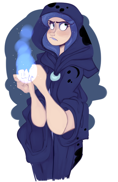 Size: 2300x3544 | Tagged: a hearth's warming tail, artist:mili-kat, cloak, clothes, derpibooru import, human, humanized, princess luna, safe, solo, spirit of hearth's warming yet to come