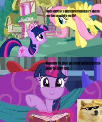 Size: 800x960 | Tagged: a hearth's warming tail, alicorn, deal with it, derpibooru import, doge, edit, edited screencap, fluttershy, safe, screencap, stare master, text, twilight sparkle, twilight sparkle (alicorn)