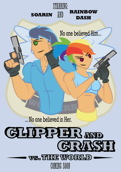 Size: 595x842 | Tagged: safe, artist:dreamchallenger, derpibooru import, rainbow dash, soarin', human, clipper, female, humanized, male, movie poster, rainbow crash, shipping, soarindash, straight, wonderbolts