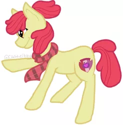 Size: 1576x1604 | Tagged: apple bloom, artist:castielbby, clothes, cutie mark, derpibooru import, ponytail, safe, scarf, simple background, solo, the cmc's cutie marks, white background