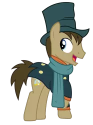 Size: 1972x2656 | Tagged: safe, artist:sketchmcreations, derpibooru import, doctor whooves, time turner, pony, a hearth's warming tail, clothes, coat, hat, inkscape, male, open mouth, scarf, simple background, stallion, top hat, transparent background, vector