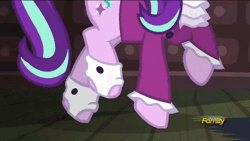 Size: 718x404 | Tagged: safe, derpibooru import, screencap, snowfall frost, starlight glimmer, pony, unicorn, a hearth's warming tail, animated, discovery family logo, female, majestic as fuck, mare, sneaking, spats, tiptoe
