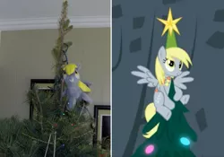 Size: 1558x1090 | Tagged: safe, artist:watermelonrat, derpibooru import, screencap, derpy hooves, pegasus, pony, a hearth's warming tail, christmas, christmas tree, derpy star, female, hilarious in hindsight, holiday, mare, photo, tree