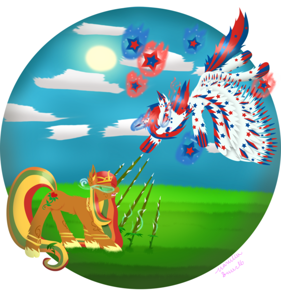 Size: 1024x1081 | Tagged: safe, artist:vanillaswirl6, derpibooru import, oc, ponified, pony, fight, mother nature, united states, vanillaswirl6's nation ponies