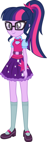 Size: 953x2847 | Tagged: source needed, useless source url, safe, artist:kingdark0001, derpibooru import, sci-twi, twilight sparkle, equestria girls, twilight's sparkly sleepover surprise, adorkable, alternate hairstyle, bowtie, clothes, cute, dork, high heels, mary janes, new outfit, old version, ponytail, shoes, simple background, skirt, socks, solo, transparent background, vector