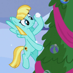 Size: 302x302 | Tagged: safe, derpibooru import, screencap, helia, pegasus, pony, a hearth's warming tail, animated, animation error, background pony, christmas, christmas tree, cropped, cute, female, floating, flying, heliadorable, holiday, mare, snow, snowball, snowfall, solo, throwing, tree