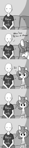 Size: 713x3565 | Tagged: safe, artist:tjpones, derpibooru import, oc, oc:brownie bun, oc:richard, unofficial characters only, human, horse wife, :t, :|, bald, clothes, comic, couch, crackers, descriptive noise, dialogue, eating, food, grayscale, meme, monochrome, munching, shirt, stare