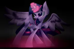 Size: 2743x1828 | Tagged: safe, artist:supercoco142, derpibooru import, twilight sparkle, twilight sparkle (alicorn), alicorn, pony, female, glowing horn, horn, mare, solo, spread wings, wings