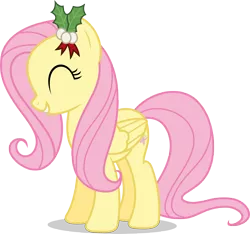 Size: 8000x7489 | Tagged: absurd resolution, a hearth's warming tail, artist:luckreza8, cute, derpibooru import, eyes closed, fluttershy, happy, holly, inkscape, mistleholly, safe, shyabetes, simple background, solo, .svg available, transparent background, vector